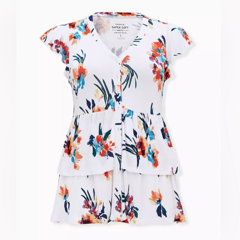 Torrid Super Soft White Floral Button Up Top Size 2